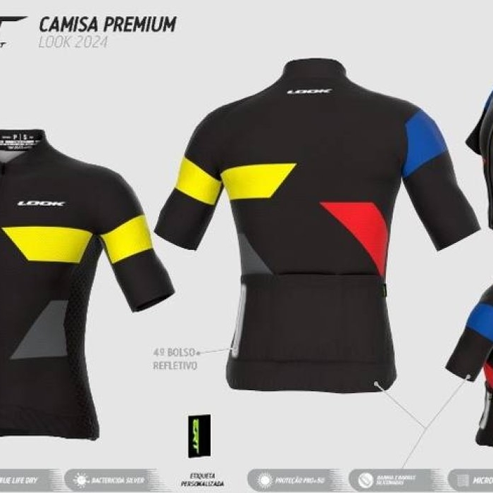 CAMISETA DE CICLISMO PREMIUM PRETA ERT PARA LOOK CYCLE 2024 TAM P M G & GG